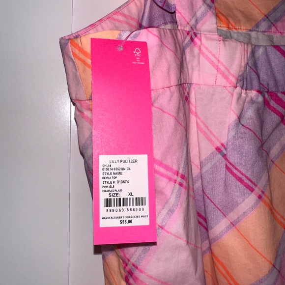 Lilly Pulitzer Reyna Top in Pink Isle Madras Plaid - Picture 4 of 4